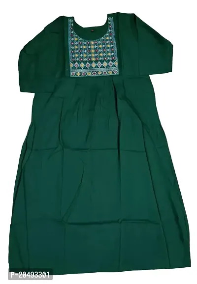 Embroidered Round Neck Assymetrical Rayon Long Kurti for Girls  Women(Green)