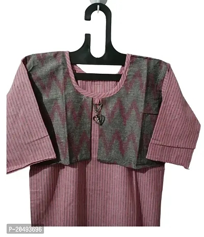 Women's Khadi Cotton Stripped LINE KOTI Style Kurti for Girl's Casual Wear  Regular Fit (Pink)-thumb2