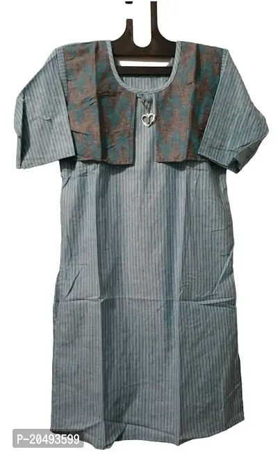 Women's Khadi Cotton Stripped LINE KOTI Style Kurti for Girl's Casual Wear  Regular Fit(Grey)-thumb0