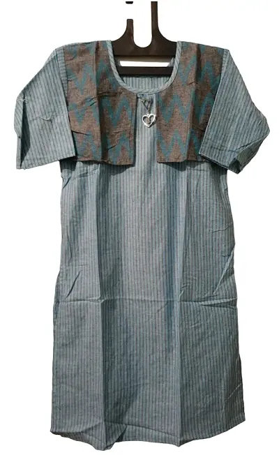 Women's Khadi Stripped LINE KOTI Style Kurti for Girl's Casual Wear Regular Fit(Grey)