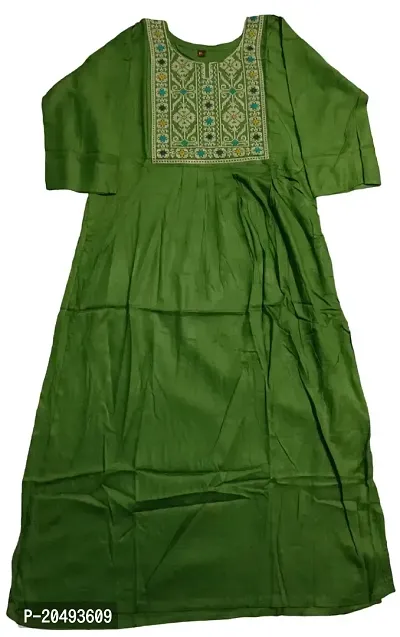 Designer Embroidered Neack Work Rayon Kurti for Girls  Women | Casual Wear Regular Fit(Green)