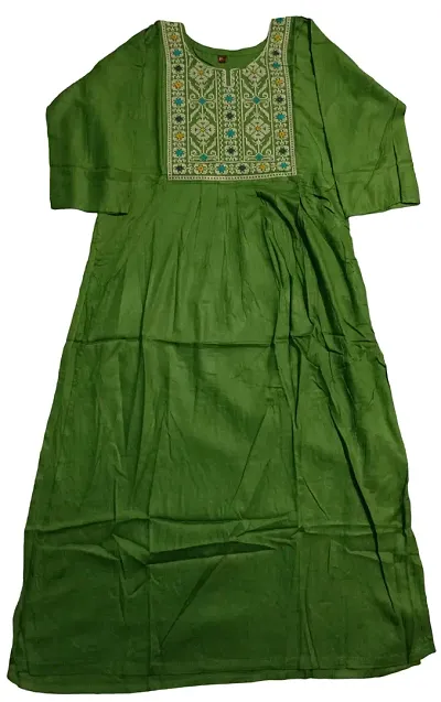 Designer Embroidered Neack Work Rayon Kurti for Girls Women | Casual Wear Regular Fit(Green)