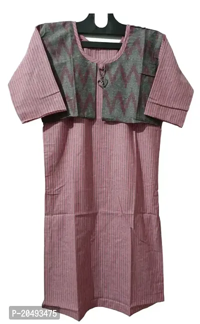 Women's Khadi Cotton Stripped LINE KOTI Style Kurti for Girl's Casual Wear  Regular Fit (Ligh Pink)-thumb0
