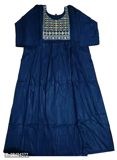 Designer Embroidered Neack Work Rayon Kurti for Girls  Women | Casual Wear Regular Fit(Blue)-thumb0