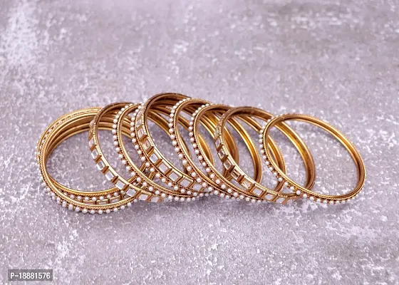 Buy Honbon Trendy Stylish Gold Plated Moti Mirror Work Kundan Churi Bangles Set For Women And Girls set Of 1 Traditional Jewellery Metal Churiyan For Women Girls Online In India At Discounted