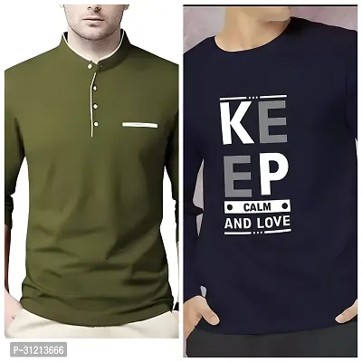 Stylish Multicoloured Polyester Printed Long Sleeves Tees For Men Pack of 2-thumb0