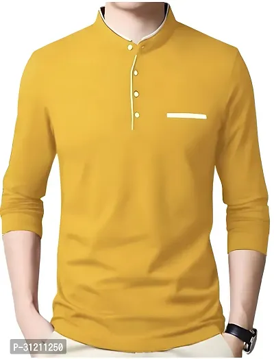 Stylish Yellow Polyester Printed Long Sleeves Tees For Men-thumb3