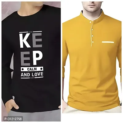 Stylish Multicoloured Polyester Printed Long Sleeves Tees For Men Pack of 2-thumb0