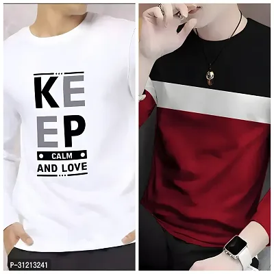 Stylish Multicoloured Polyester Printed Long Sleeves Tees For Men Pack of 2-thumb0