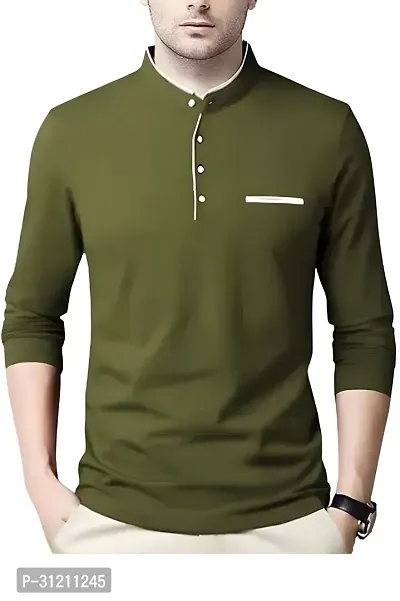 Stylish Olive Polyester Printed Long Sleeves Tees For Men-thumb0