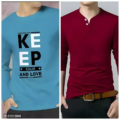 Stylish Multicoloured Polyester Printed Long Sleeves Tees For Men Pack of 2-thumb0