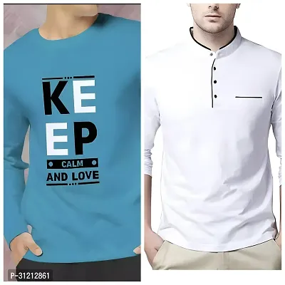 Stylish Multicoloured Polyester Printed Long Sleeves Tees For Men Pack of 2-thumb0