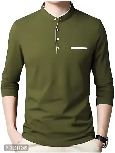 Stylish Olive Polyester Printed Long Sleeves Tees For Men-thumb3