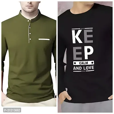 Stylish Multicoloured Polyester Printed Long Sleeves Tees For Men Pack of 2