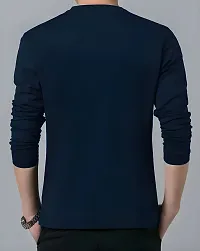 Stylish Navy Blue Polyester Printed Long Sleeves Tees For Men-thumb1