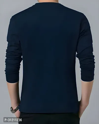 Stylish Navy Blue Polyester Printed Long Sleeves Tees For Men-thumb2