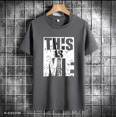 Stylish Grey Polyester Printed Short Sleeves Tees For Men-thumb0