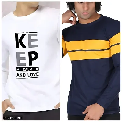 Stylish Multicoloured Polyester Printed Long Sleeves Tees For Men Pack of 2