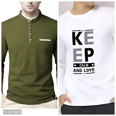 Stylish Multicoloured Polyester Printed Long Sleeves Tees For Men Pack of 2-thumb0