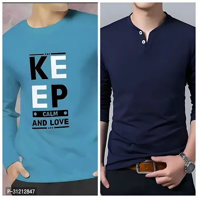 Stylish Multicoloured Polyester Printed Long Sleeves Tees For Men Pack of 2