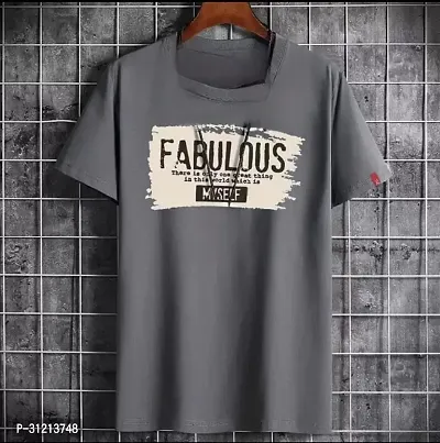 Stylish Grey Polyester Printed Short Sleeves Tees For Men-thumb0