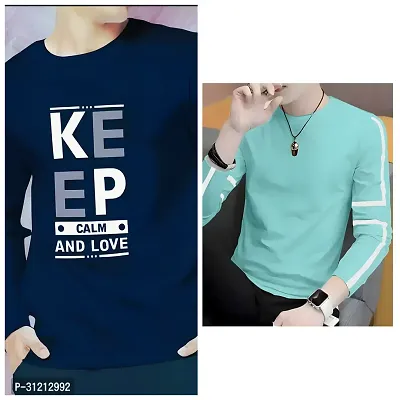 Stylish Multicoloured Polyester Printed Long Sleeves Tees For Men Pack of 2-thumb0