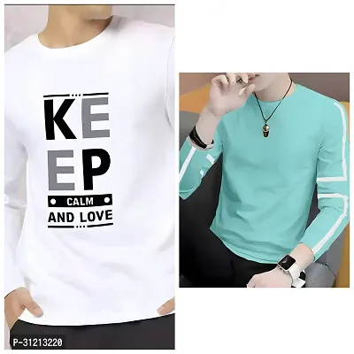 Stylish Multicoloured Polyester Printed Long Sleeves Tees For Men Pack of 2-thumb0