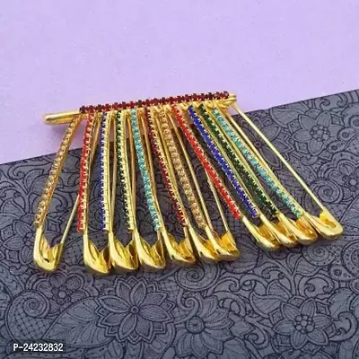 Golden Stones Saree Pin Hijab Design Safety Pins for womens Brooch (Gold) Brooch  (Multicolor) PACK OF 3-thumb0