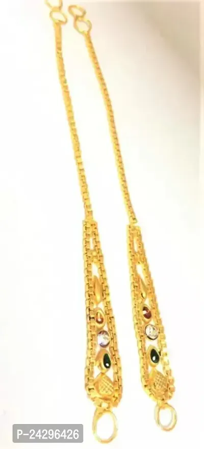 Ear chain (kanoti) FULL GOLDEN MEENA gold plated women  girls use Brass, Alloy, Metal Ear Thread, Hoop Earring