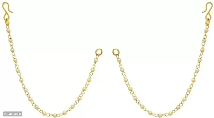 Gold Plated Ear Chain PEARL MOTI Traditional White pearl Kaan Chain Alloy, Brass Ear Thread-thumb0