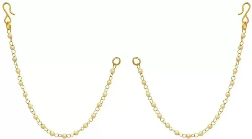 fashion accessories Gold Plated White Pearl Brass Single Layer Traditional Rajwadi Ear to Hair Chain Accessory for Women