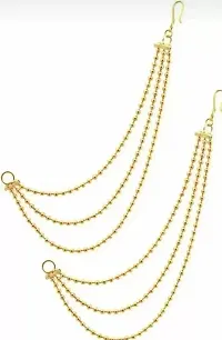 Bahubali Golden Jhumka Ear Chain Hair For Girls For Wedding / Fancy THREAD Alloy, Brass, Metal Ear Thread-thumb1