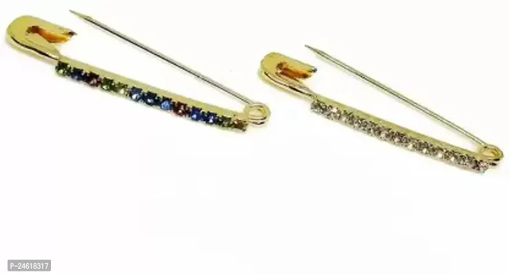 Multi stone Safety Pin Combo of Saree Pins hijab Pins brooch for Women PACK OF 6 Brooch  (Multicolor)-thumb3