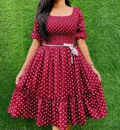 Glamorous Crepe Polka Dot Short Sleeve Dress For Women