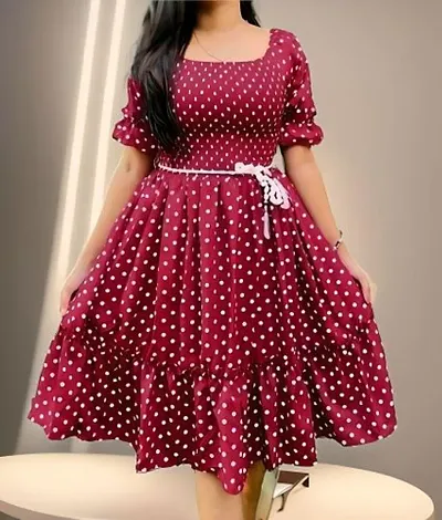 Glamorous Crepe Polka Dot Short Sleeve Dress For Women