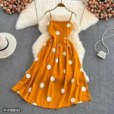 Latest Stylish Polka Dot Yellow Crepe Dress For Women