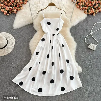 Latest Stylish Polka Dot White Crepe Dress For Women