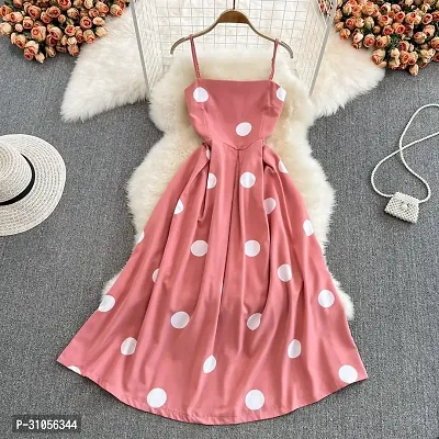 Latest Stylish Polka Dot Pink Crepe Dress For Women