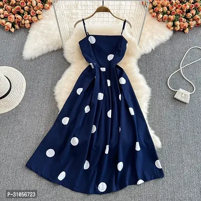 Latest Stylish Polka Dot Blue Crepe Dress For Women