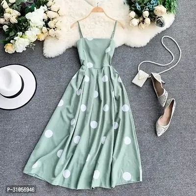 Latest Stylish Polka Dot Light Green Crepe Dress For Women