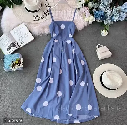 Latest Stylish Polka Dot Light Blue Crepe Dress For Women-thumb0