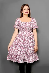 Fancy Pink Floral Print Crepe Midi Dress-thumb1