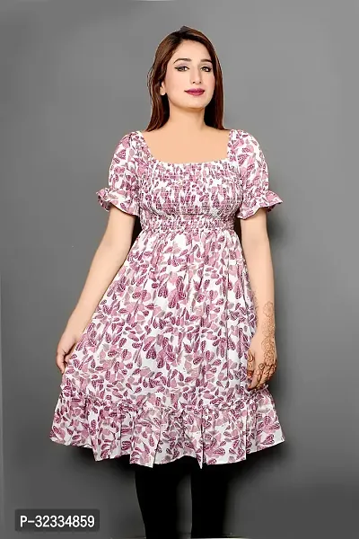 Fancy Pink Floral Print Crepe Midi Dress-thumb2