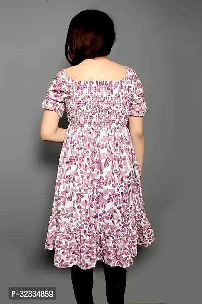 Fancy Pink Floral Print Crepe Midi Dress-thumb3