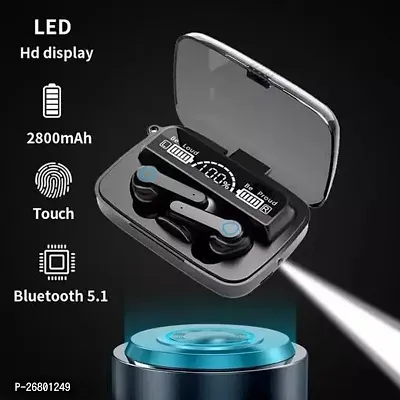 Stylish M19 Bluetooth 5.2 Wireless Earbuds Touch Waterproof Ip7X Led Digital Bluetooth Headset Black, True Wireless-thumb2