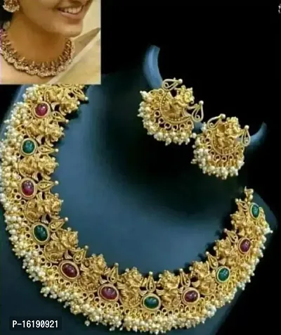 Diva Elegant Women's Gold Jewellery Ganesha Neckset Neckless and a pair of Earrings-thumb0
