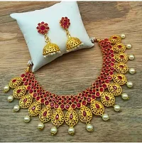 Traditional Gold Plated Artificial pota Stone Necklace Set With Earrings, Indian Women Wedding, Festive Wear Jewelry Set, Beautiful Choker Set-thumb1