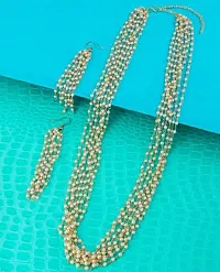 Pearls Gold Tone Multistrand Pearls Embellished Necklace  Earring Set-thumb1