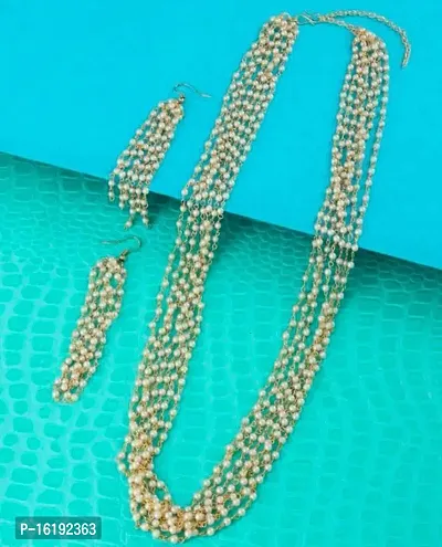 Pearls Gold Tone Multistrand Pearls Embellished Necklace  Earring Set-thumb2