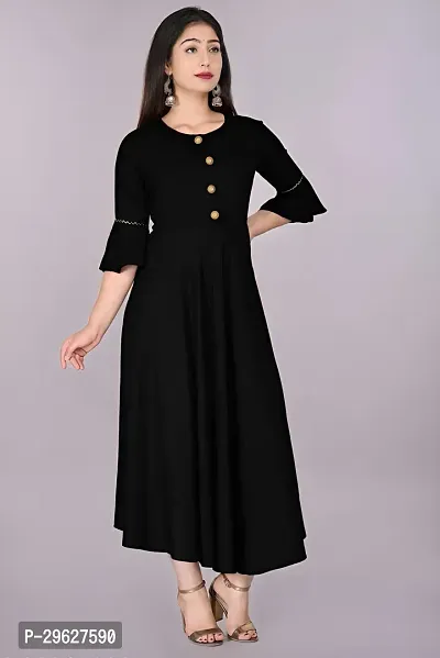 Trendy Black Ethnic Solid Flared Kurti For Women-thumb4